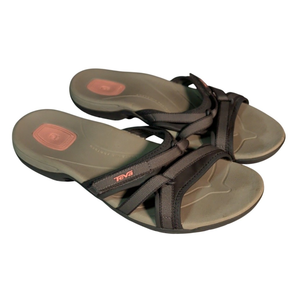 Teva Terra Slide Sandals Womens Size 10 Slip On Gray Strappy Hook & Loop Gorp